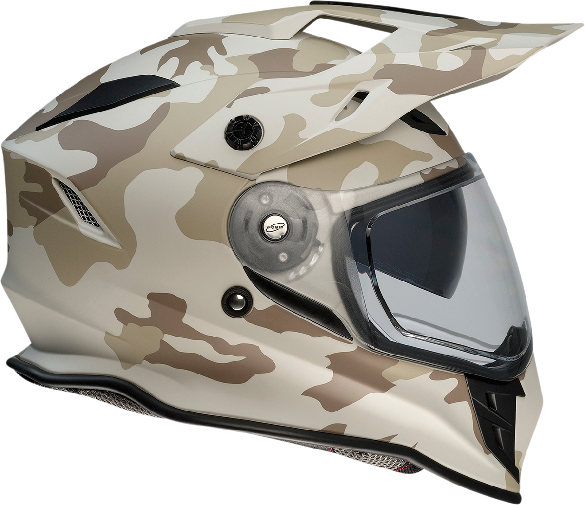 Z1R Range Helmet in large camo desert pattern, showing the helmet with camouflage design and secure strap details.
