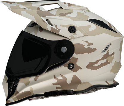 Z1R Range Helmet in large camo desert pattern, featuring a sturdy design with secure straps and ventilation for outdoor riding.