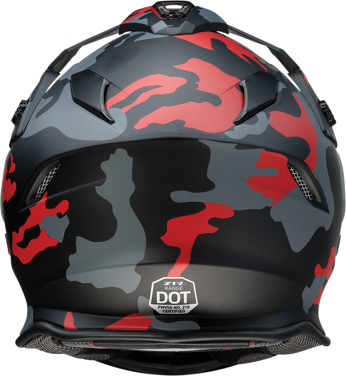 Z1R Z1R Range helmet in camo red, small size, featuring sun visor and removable lining for versatile motorcycle riding.
