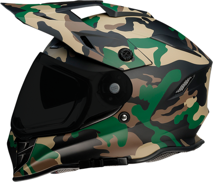 Z1R Range helmet in woodland camo, large size, with a sturdy, full-face design and adjustable straps.