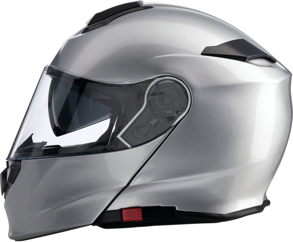 Silver Z1R Solaris modular helmet in 4XL size with open face and visor, featuring sleek design and secure chin strap.