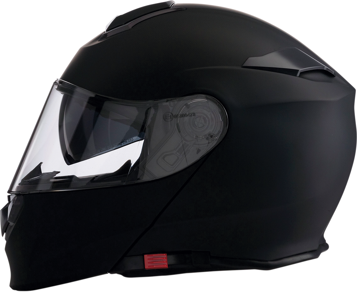 Z1R Solaris modular helmet in flat black, size 3XL, showing the helmet's sleek design and secure chin strap.