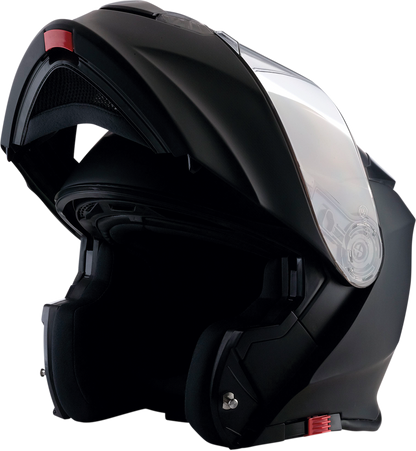 Z1R Solaris modular helmet in flat black, size 3XL, with a sleek design and secure chin strap, front view.