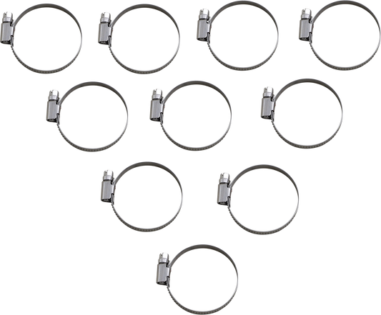 Set of 10 PARTS UNLIMITED Hose Clamps T03-6257-10, adjustable from 32-50mm, displayed in a natural light on a white background.