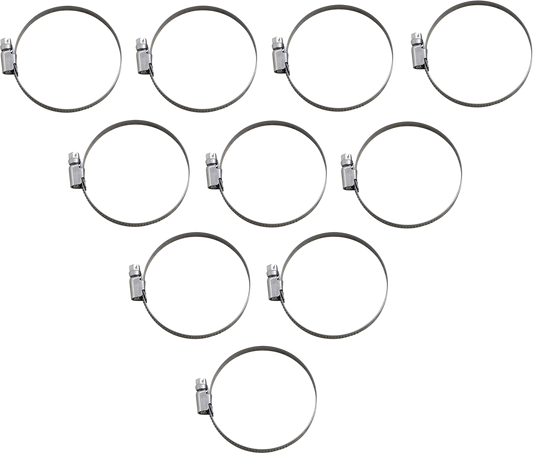 PARTS UNLIMITED T03-6259-10 hose clamps with embossed design, 50-70 mm size, pack of 10 for secure hose connections.