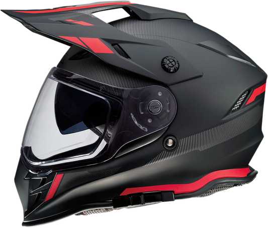 Z1R Range motorcycle helmet in black and red, size 2XL, featuring drop-down sun visor and removable lining.