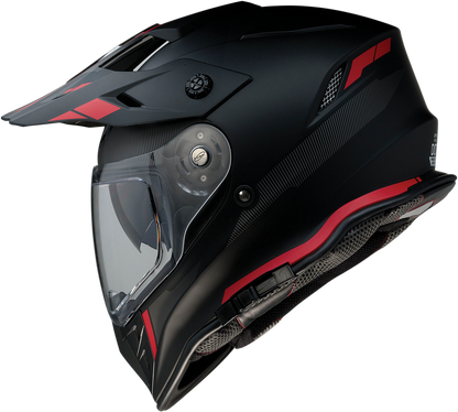 Z1R Z1R Range black and red motorcycle helmet with drop-down sun visor and removable liner, size 2XL, shown from front angle.
