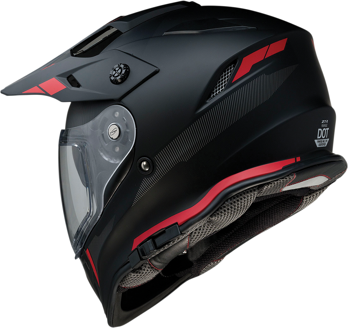 Z1R Z1R Range motorcycle helmet in black and red, size 2XL, with drop-down sun visor and removable lining.