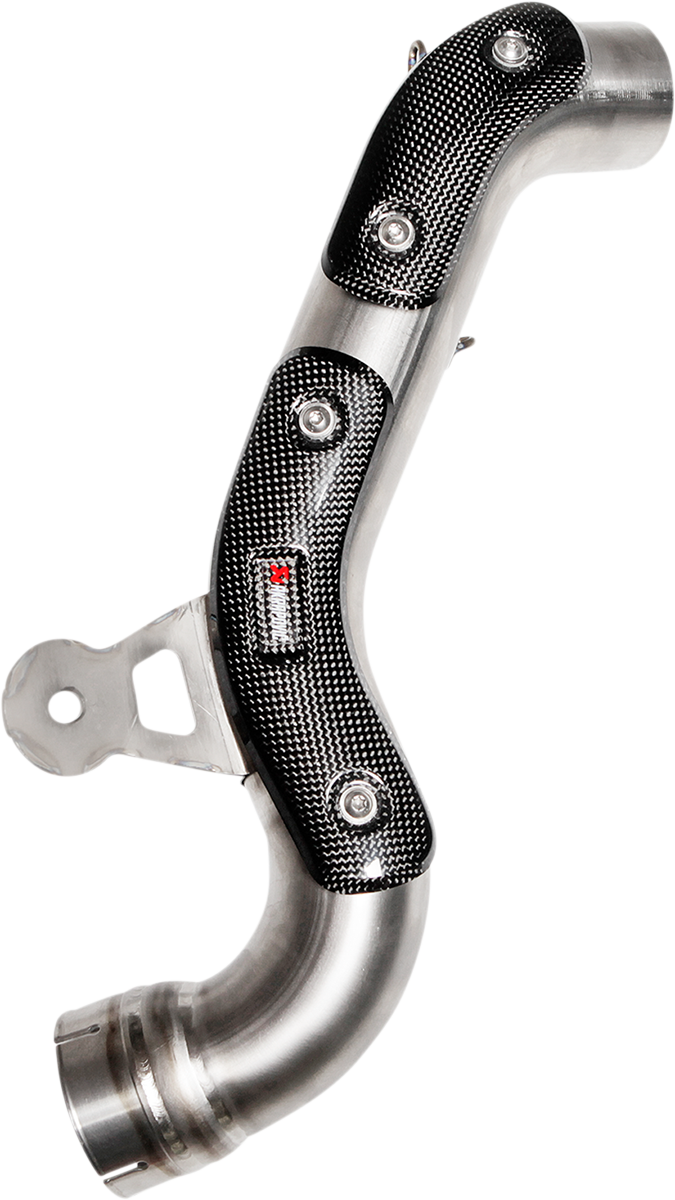 AKRAPOVIC titanium link pipe for high-installed muffler, part number L-B12SO11, with polished metal finish and precision welding.