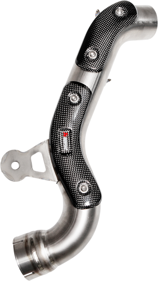 AKRAPOVIC titanium link pipe for high-installed muffler, part number L-B12SO11, with polished metal finish and precision welding.
