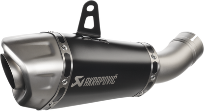 AKRAPOVIC titanium race muffler for Kawasaki KX250F motocross bike, featuring sleek silver finish and compact design.