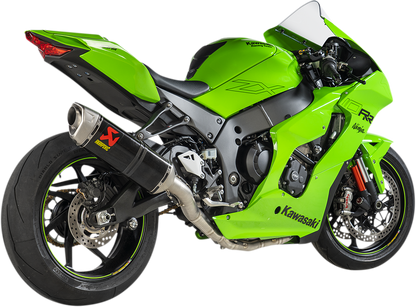 AKRAPOVIC Evolution Line exhaust system for Kawasaki Racing Team S-K10E10-RC, showing the high-performance motorcycle exhaust in silver with branding