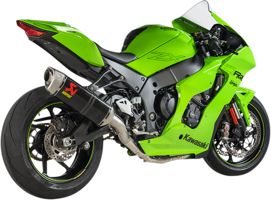 AKRAPOVIC Evolution Line exhaust system for Kawasaki Racing Team S-K10E10-RC, showing the high-performance motorcycle exhaust in silver with branding