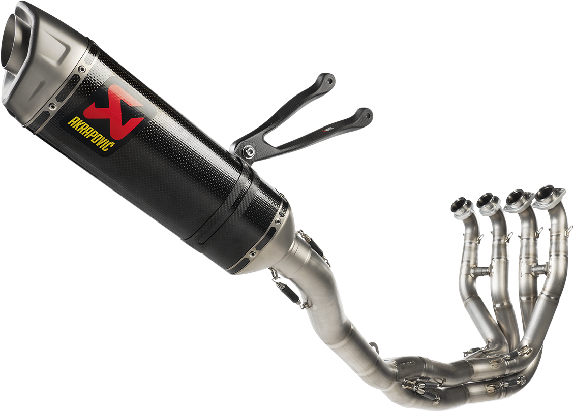 AKRAPOVIC Evolution Line exhaust system for Kawasaki Racing Team S-K10E10-RC, showing the sleek, high-performance motorcycle exhaust.