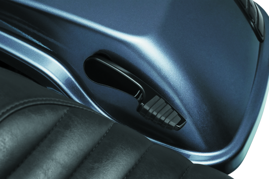 Kuryakyn Quick Draw Saddlebag Latch Handle in black for Harley-Davidson touring models, shown on motorcycle saddlebag.