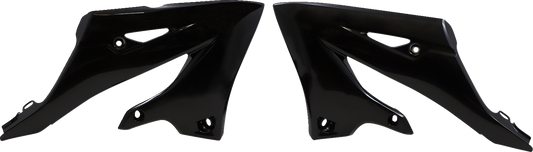 Black ACERBIS radiator shrouds for Yamaha YZ125/250 2022-2023, motorcycle body parts with brand-specific design.