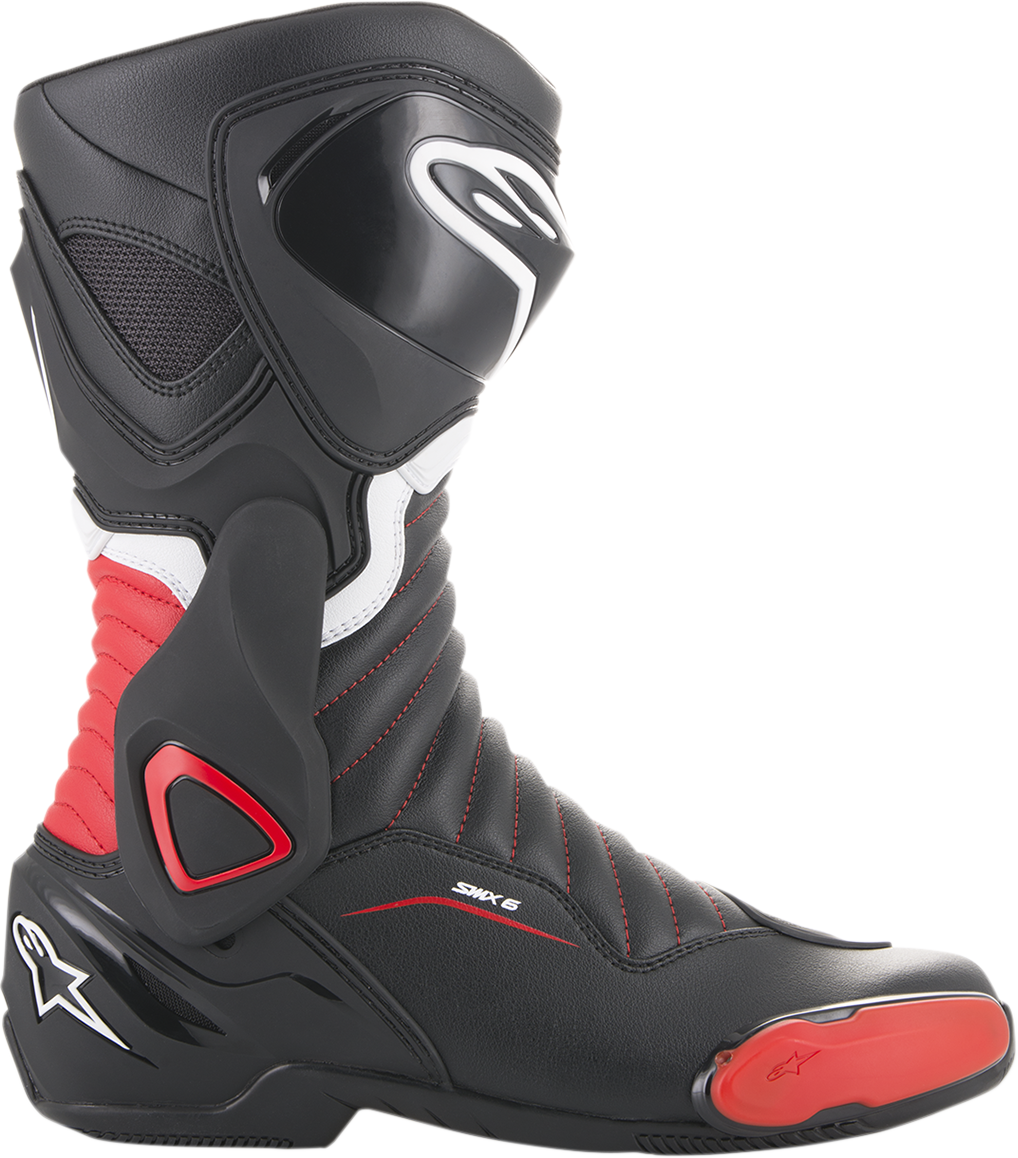 Alpinestars SMX-6 v2 motorcycle boots in black and red with US 7.5 size, featuring protective design and durable construction.