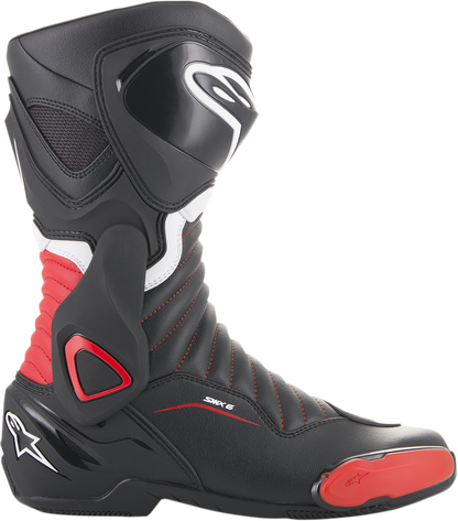 Alpinestars SMX-6 v2 motorcycle boots in black and red with US size 10.5, EU 45, featuring protective design and sturdy construction.