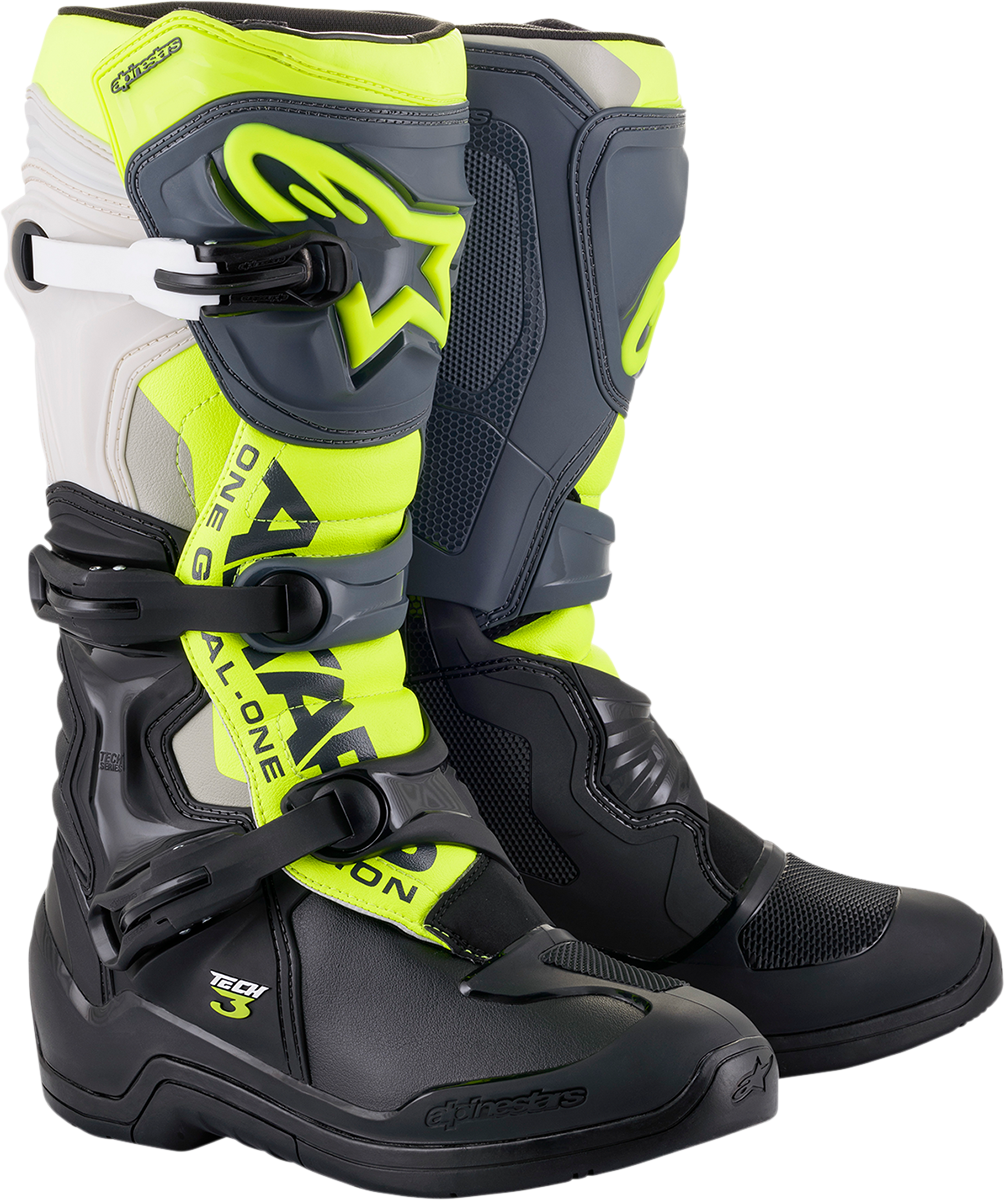 ALPINESTARS, Alpinestars Tech 3 Off-Road Boots - Black, Gray & Yellow Fluorescent, US 12 / EU 47