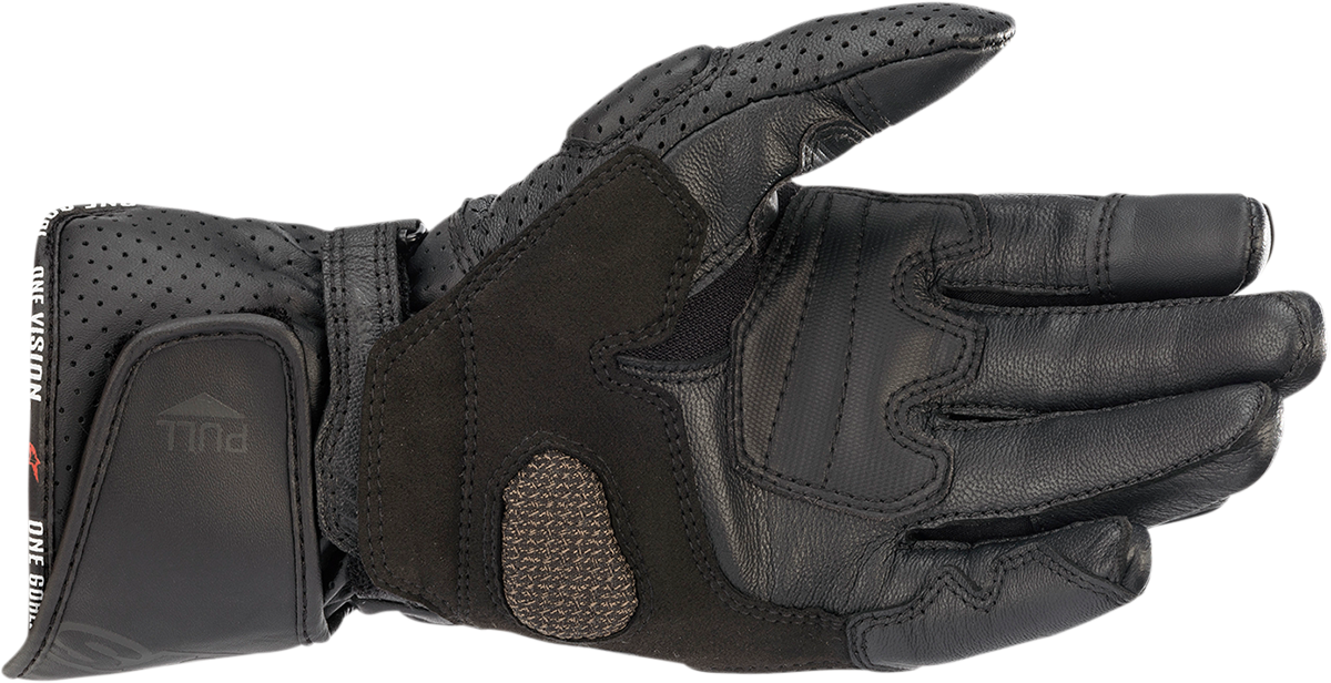 Alpinestars Stella SP-8 V3 women's motorcycle gloves in black, size medium, with protective knuckles and adjustable wrist strap.