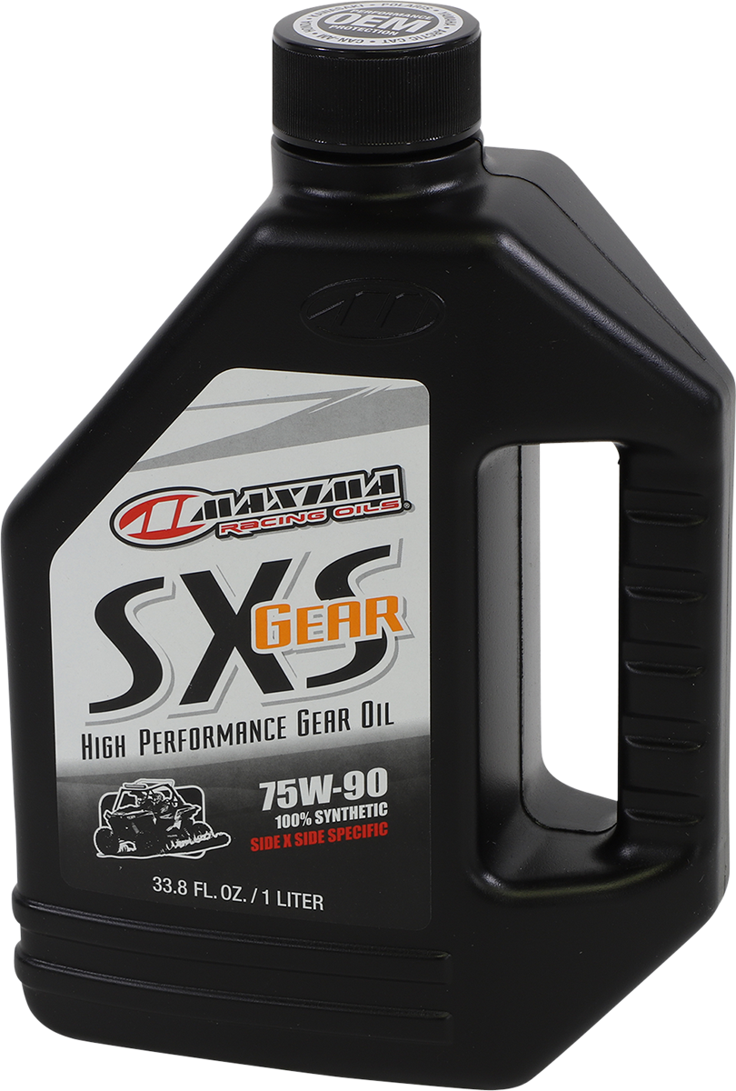 MAXIMA RACING OIL SXS synthetic gear oil 75W-90 in a 1-quart container, suitable for racing and off-road vehicles.