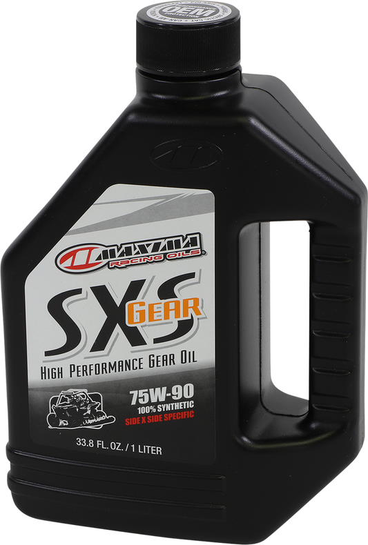 MAXIMA RACING OIL SXS synthetic gear oil 75W-90 in a 1-quart container, suitable for racing and off-road vehicles.