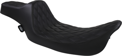 Extended Reach Predator III Seat for Harley FL '99-'07 by Drag Specialties, black double diamond stitching and contoured design.