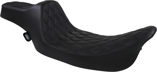 Extended Reach Predator III Seat for Harley FL '99-'07 by Drag Specialties, black double diamond stitching and contoured design.