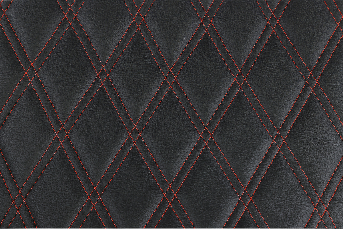 Black Drag Specialties Predator III extended reach seat for Harley FL models (1999-2007) with red stitching, designed for comfort and style