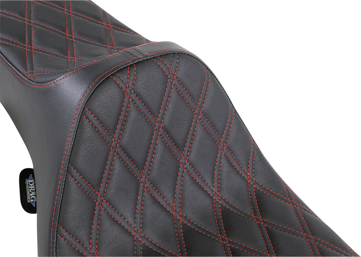 Drag Specialties Predator III extended reach seat for Harley FL models 1999-2007, black with red stitching, motorcycle seat.