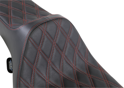 Drag Specialties Predator III extended reach seat for Harley FL models 1999-2007, black with red stitching, motorcycle seat.