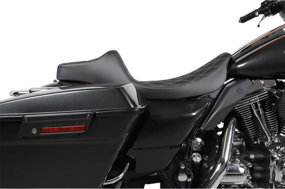 DRAG SPECIALTIES SEATS, Drag Specialties Seats Extended Reach Predator III Seat for Harley FL Models, Black with Silver Stitching – Part #08011370