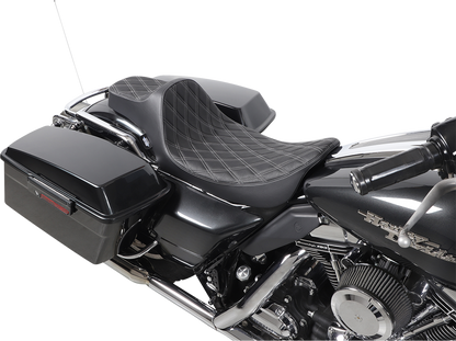 DRAG SPECIALTIES SEATS, Drag Specialties Seats Extended Reach Predator III Seat for Harley FL Models, Black with Silver Stitching – Part #08011370