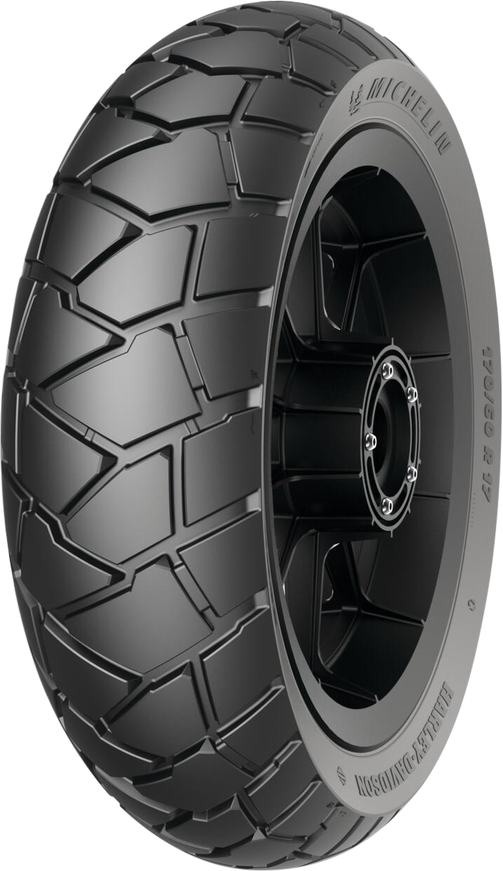 Michelin Scorcher Adventure rear motorcycle tire 170/60R17 for Harley-Davidson Pan America, featuring rugged tread pattern