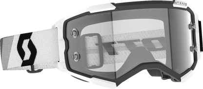 Scott Fury Goggle by Bill's Exhausts in premium black and white with clear lenses, featuring a sleek, aerodynamic design.