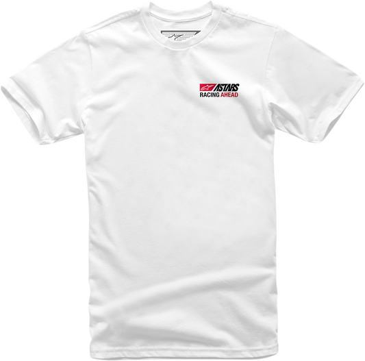 White Alpinestars Placard T-Shirt in medium size with logo graphic, casual fit, made from comfortable fabric.