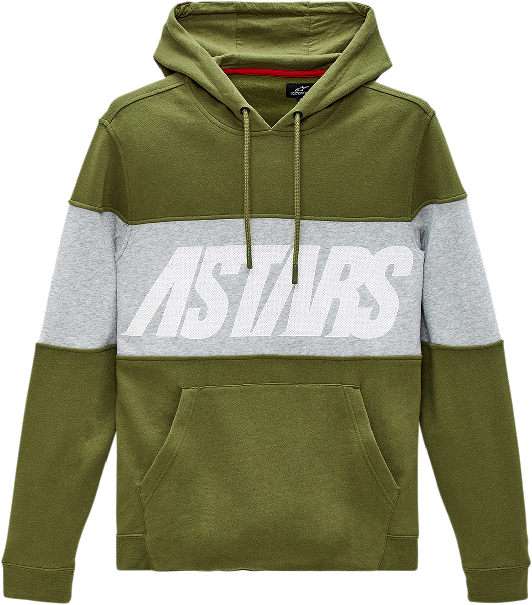 Alpinestars Border Hoodie in olive color, medium size, featuring a casual design with logo detailing, made from comfortable fabric.