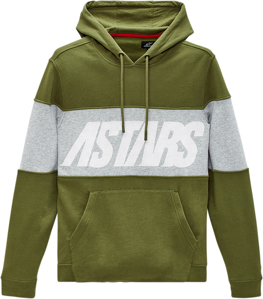 Alpinestars Border Hoodie in olive color, medium size, featuring a casual design with logo detailing, made from comfortable fabric.