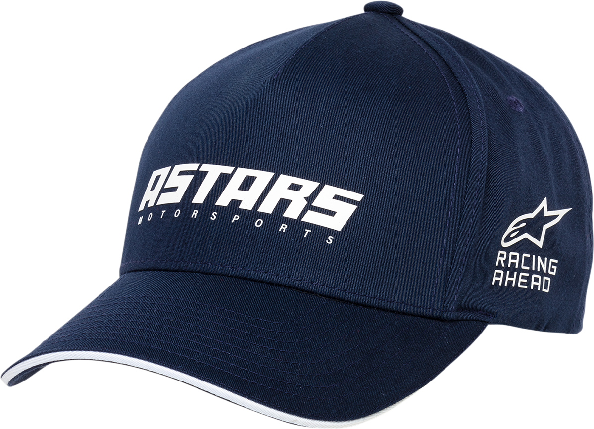 Alpinestars Tension Hat in navy with adjustable strap and logo patch, casual accessory for outdoor or everyday wear.