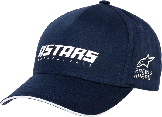 Alpinestars Tension Hat in navy with adjustable strap and logo patch, casual accessory for outdoor or everyday wear.