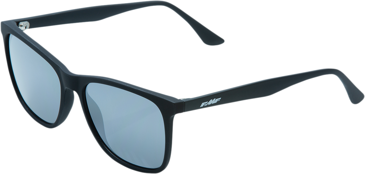 FMF Origins sunglasses in matte black with silver mirror lenses, featuring a sleek and modern design.