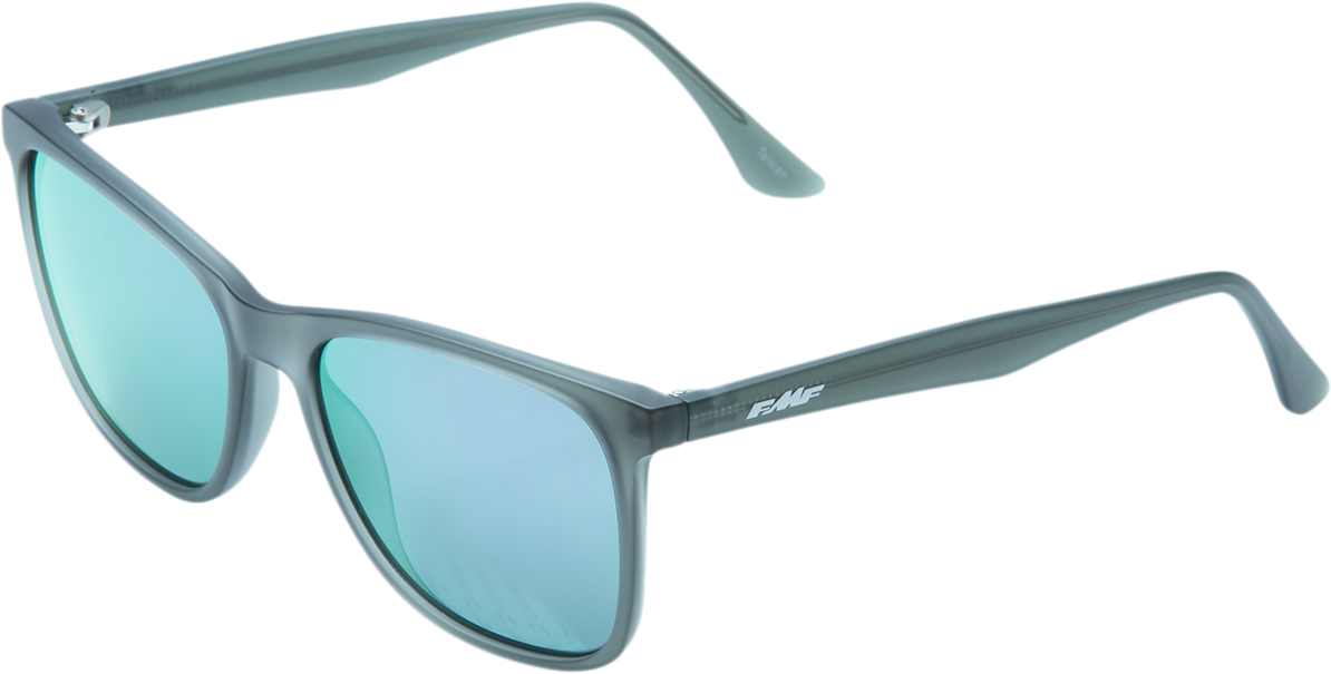 FMF Origins matte crystal smoke sunglasses with purple mirror lenses, stylish eyewear with sleek design and reflective lens details.