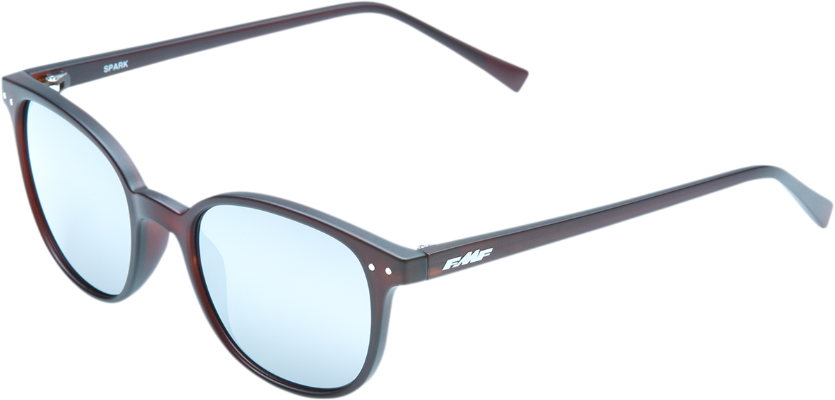 FMF Spark sunglasses in matte crystal rootbeer with silver mirror lenses, stylish eyewear for outdoor use.