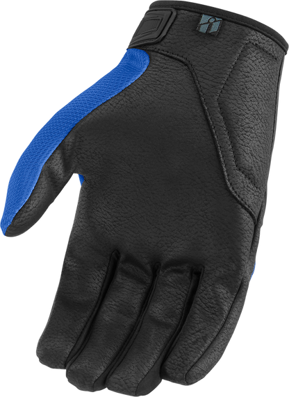 Blue ICON Hooligan CE gloves in 3XL size, featuring protective padding and durable design for motorcycle riding.