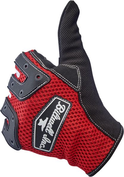 Red BILTWELL Anza Gloves in XS size, featuring durable leather and snug fit, designed by Bill's Exhausts for motorcycle riding.