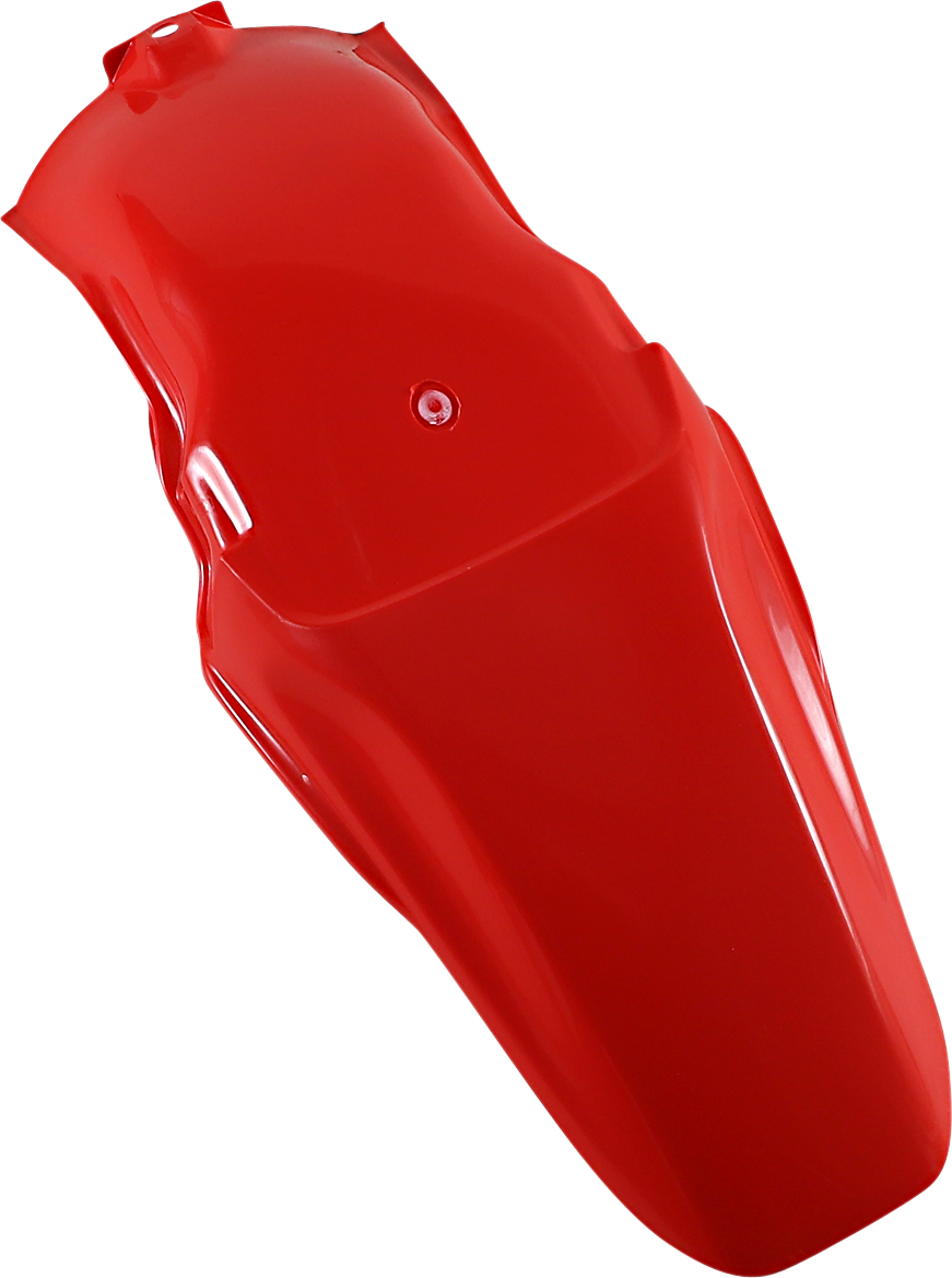 A red Acerbis rear fender for motorcycle, featuring the body design with mounting points, branded by Bill's Exhausts.
