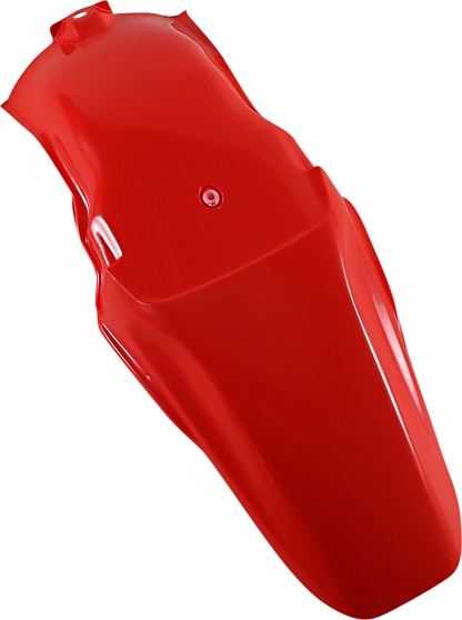 A red Acerbis rear fender for motorcycle, featuring the body design with mounting points, branded by Bill's Exhausts.