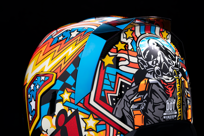 Bill's Exhausts ICON Airflite™ Flyboy helmet in blue, 2XL size, showcasing its aerodynamic design and vibrant color scheme.