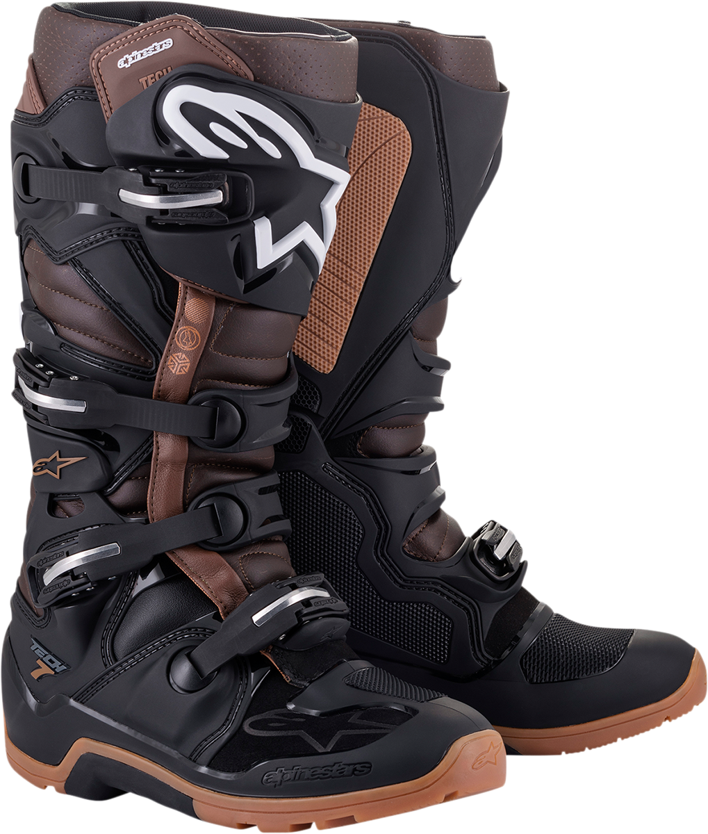 Alpinestars Tech 7 Enduro Motorcycle Boots in black and brown, US 8, featuring sturdy construction and protective design