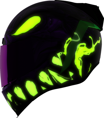 Bill's Exhausts ICON Airform™ helmet in purple, XL size, featuring MIPS® safety technology and sleek helmet design.